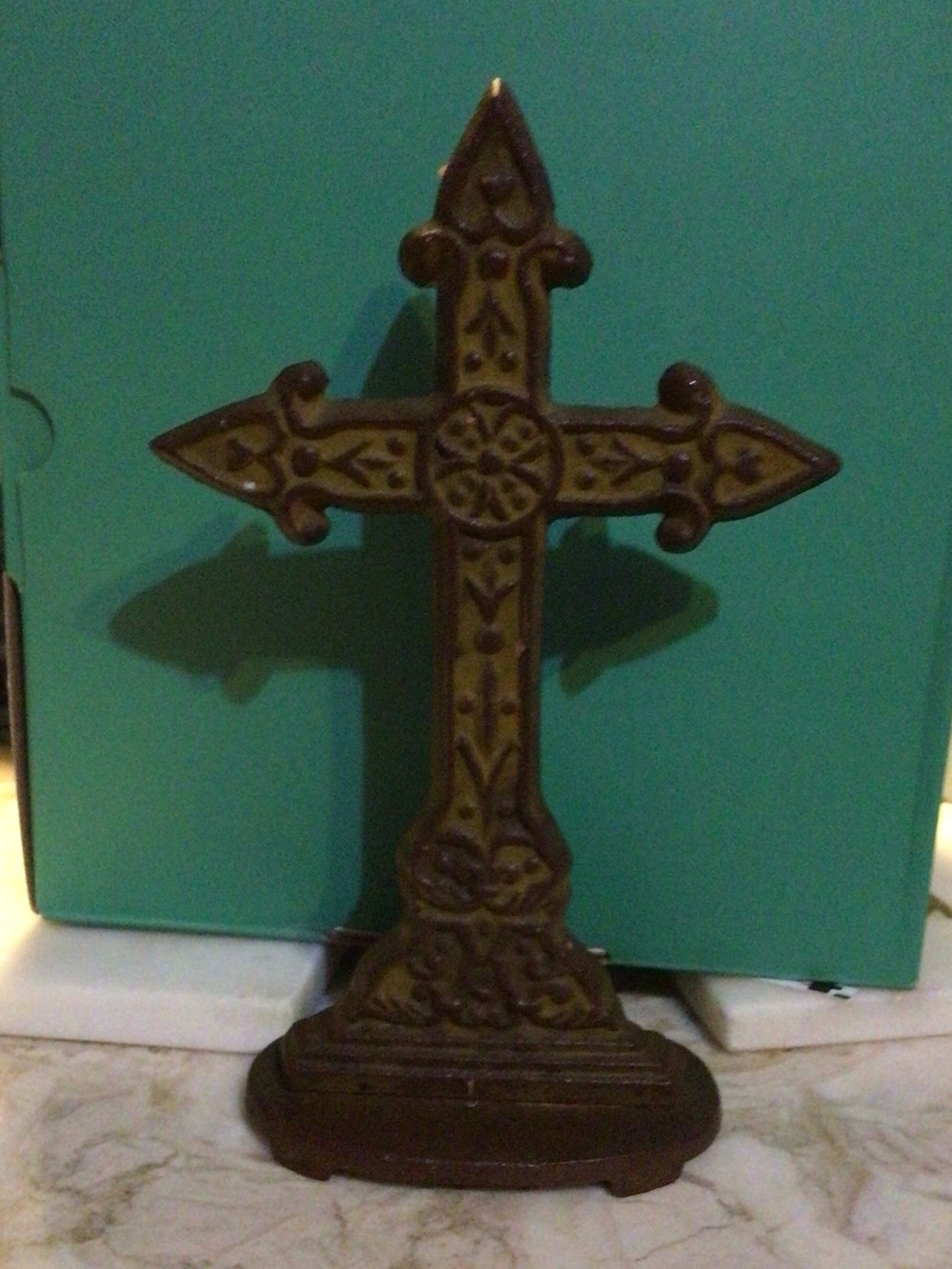 Ornate Decorative Wrought Iron Standing Cross - Brown
